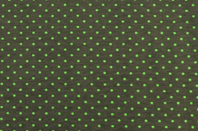 Bavlněný úplet v zelené barvě s potiskem puntíků 11800/028