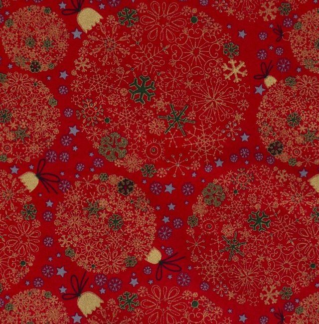 Vánoční látka z bavlny v červené barvě s potiskem vloček 14704/015