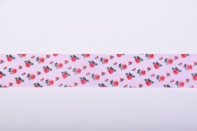 Stuha v růžové barvě s potiskem drobných růží 10999
