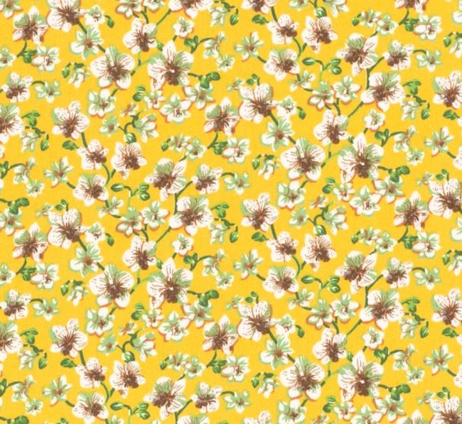 Viskózová látka ve žluté barvě s potiskem květin 19051/034