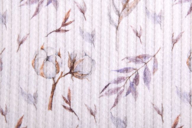 Vaflový úplet ve smetanové barvě s potiskem bavlny 185002