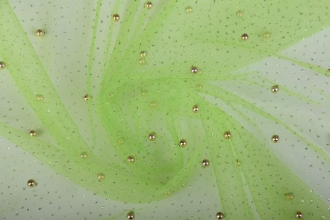 Tyl v zelené barvě s třpytkami a perličkami 10328/023