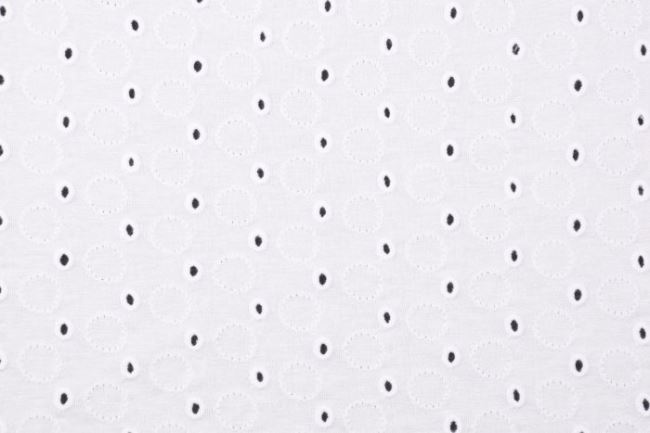 Viskózový úplet v bílé barvě s vyšívkou puntíků 13587/050