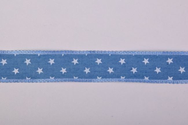 Džínová světle modrá stuha s potiskem hvězd o šiřce 2,5cm 43067