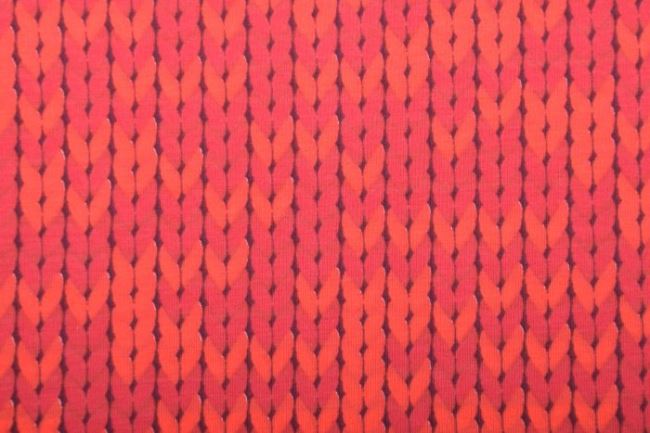 Bavlněný úplet v oranžové barvě s potiskem vazby pleteniny 62894