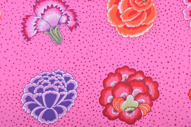 Bavlna na patchwork z kolekce Rowan v růžové barvě s květy a puntíky PWGP149.PINKX