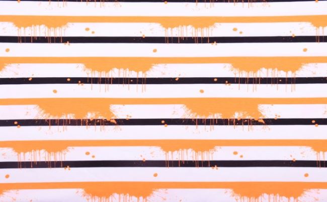 Bavlněný úplet s neonovým vzorem oranžových pruhů 11387/036