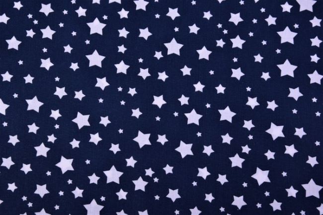Bavlněná látka tmavě modré barvy s potiskem hvězd 9303/008