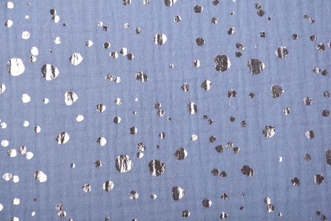 Mušelín v modré barvě se stříbrným vzorem puntíků 181390