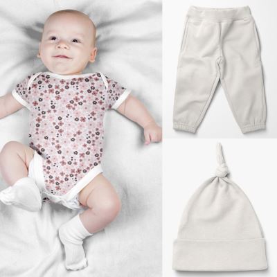 Bavlněný úplet z kolekce BABY béžový s potiskem kytiček 19456/051 (2)