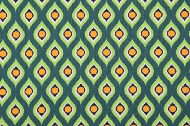 Bavlněný úplet v zelené barvě s geometrickým vzorem 63780