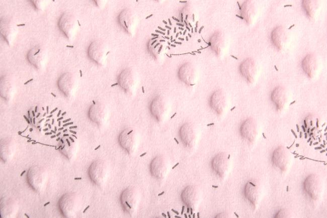 Minky fleece v růžové barvě s potiskem ježka 15875/092