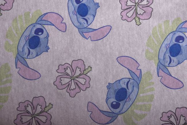 1 m bavlněného úpletu v šedé barvě s pohádkovou postavou Stitch DS-KUP126