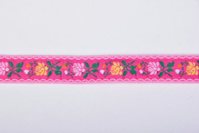 Ozdobná stuha v růžové barvě s květy 30109