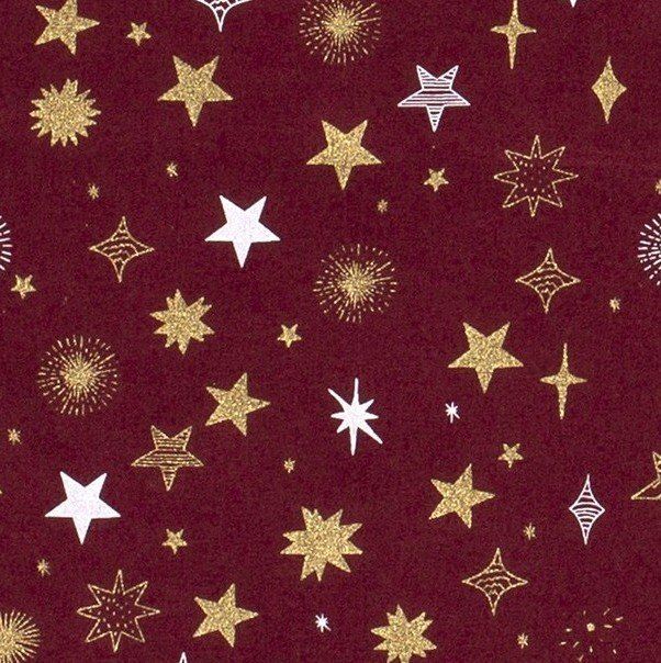 Vánoční látka z bavlny ve vínové barvě s potiskem hvězd 16708/018