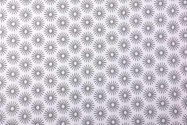 Popelín v bílé barvě s černými květy KC0384-151