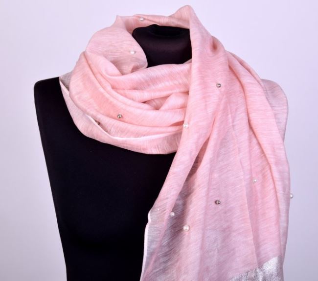 Šátek v růžové barvě s perličkami SA10