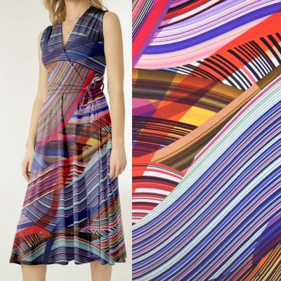 Viskózový úplet s digitálním potiskem barevných vln MI57120/6112