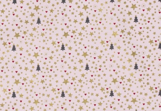 Vánoční látka z bavlny v růžové barvě s drobným potiskem 16717/011