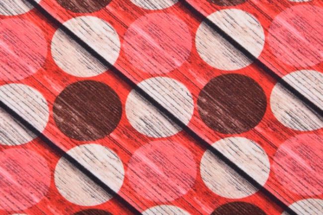 Bavlněný úplet v červené barvě se vzorem puntíků 63253