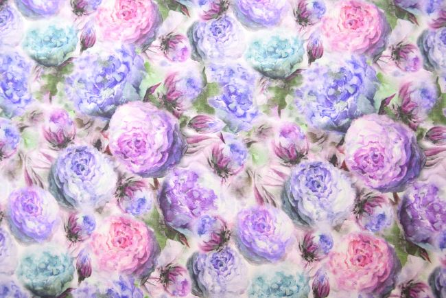 Bavlněný úplet s digitálním potiskem fialových květin S1888R-3684