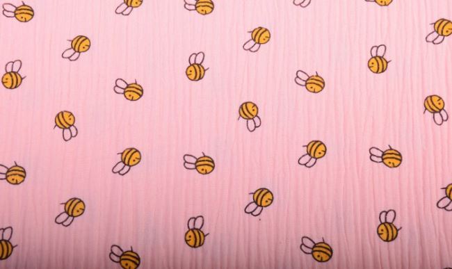 Mušelín v lososové barvě s potiskem včel 11250/037
