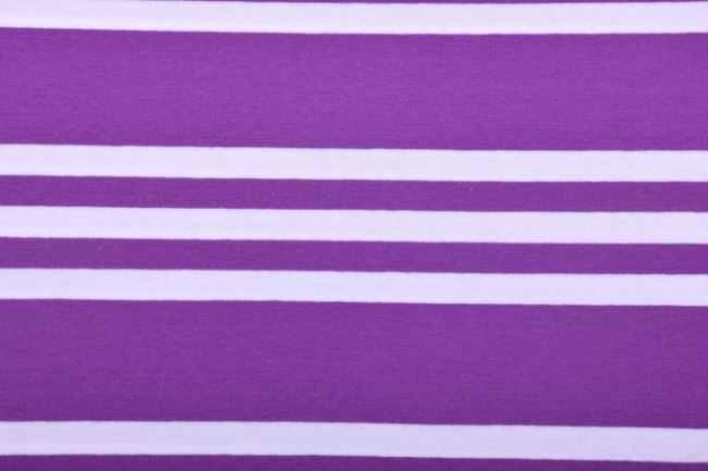 Bavlněný úplet ve fialové barvě s bílými pruhy 60916