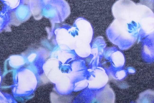 Mohérová pletenina s digitálním potiskem květů orchideje PL04