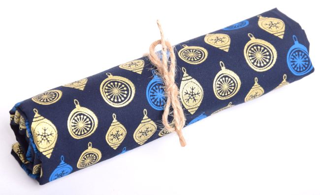 Rolička vánoční bavlny v modré barvě s potiskem ozdobiček RO18734/008