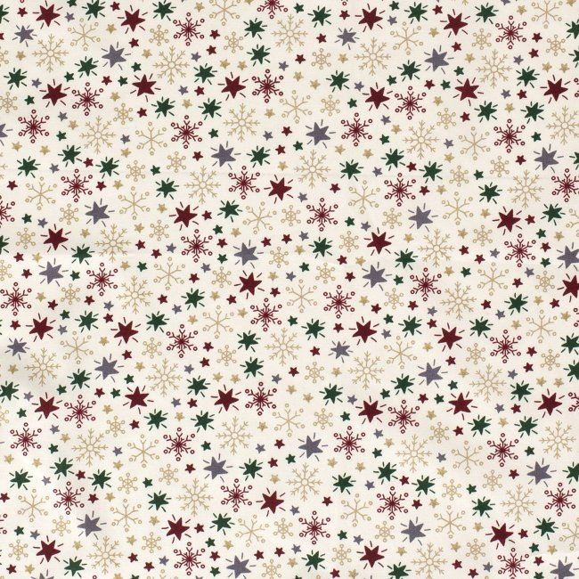 Vánoční látka z bavlny ve smetanové barvě s potiskem hvězd 14703/051