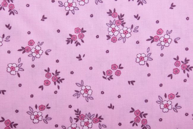 Popelín v růžové barvě s potiskem květin 19406/011