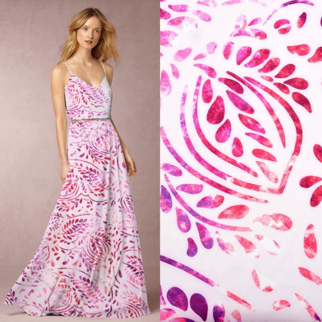 Umělé hedvábí Silky v růžové barvě s digitálním potiskem ornamentů Z027