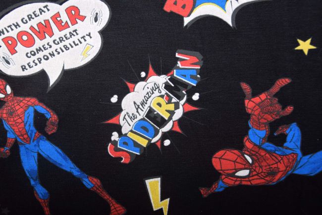 1 m bavlněného úpletu v černé barvě s potiskem Spider-Man DS-KUP150
