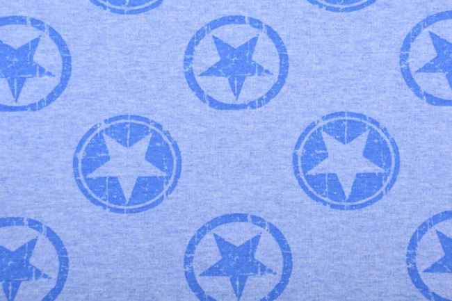 Teplákovina French Terry ve světle modrém melíru s potiskem hvězd 11346/003