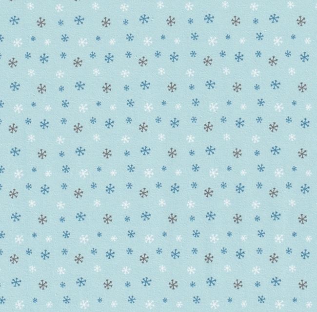 Bavlněný úplet ve světle modré barvě s potiskem sněhových vloček 16588/024