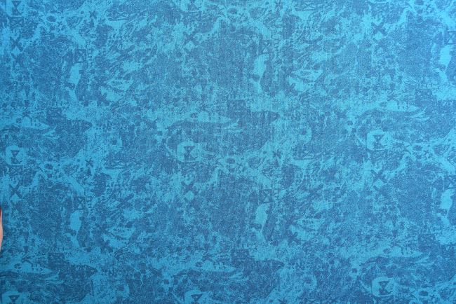 Teplákovina French Terry v modré barvě s abstraktním vzorem DEC0040