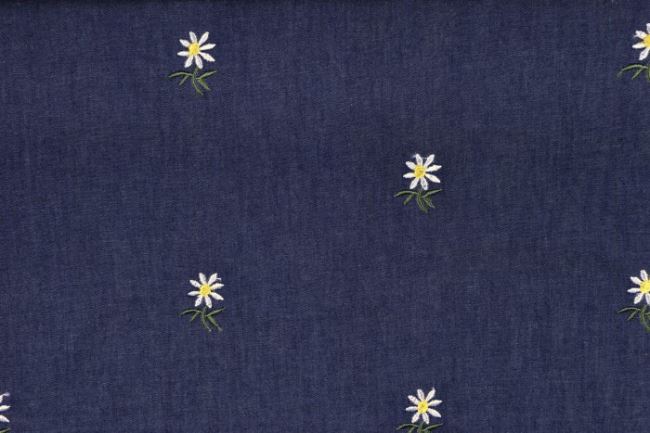 Riflovina v modré barvě s vyšitými květy 04058/008