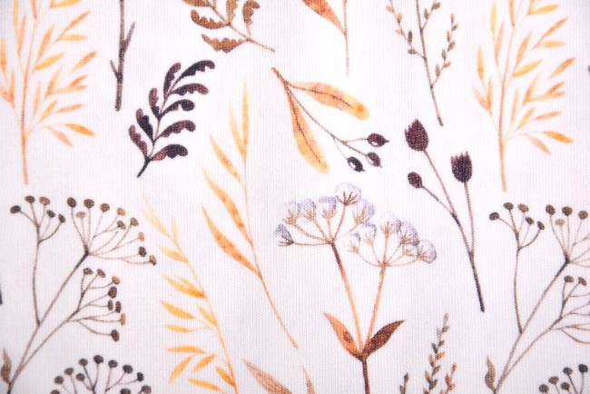 Bavlněný úplet ve smetanové barvě s digitálním potiskem květin 185109