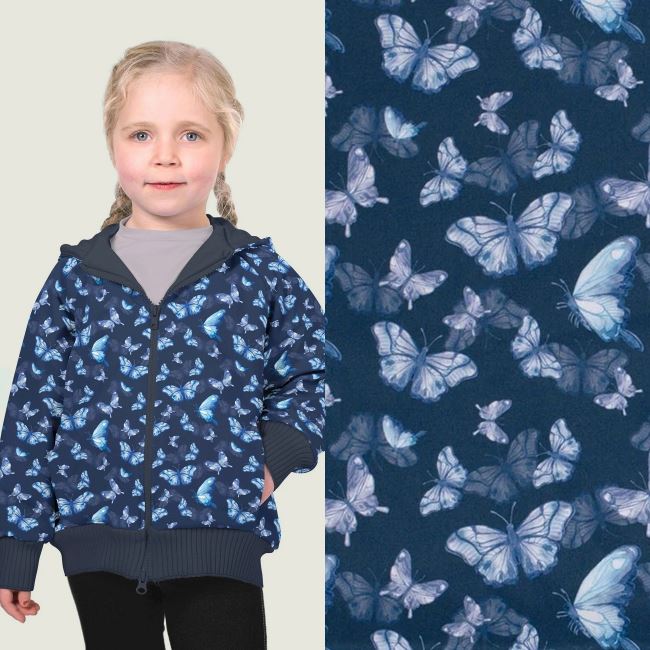 Softshell v modré barvě s digitálním potiskem motýlů 20421/008
