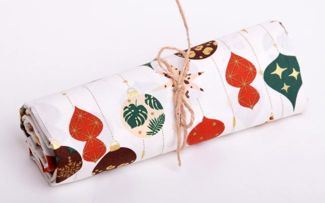 Rolička vánoční bavlny ve smetanové barvě s potiskem ozdob RO18706/051