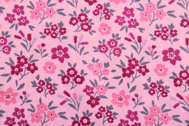 Popelín v růžové barvě s potiskem květin 19407/011