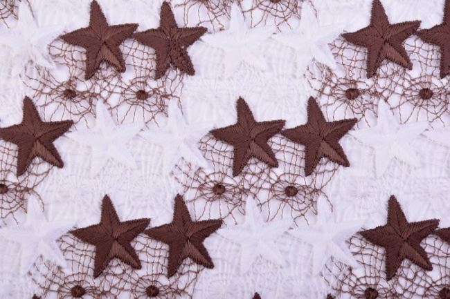 Krajka s tkaným vzorem hnědých hvězd 5895/050-14