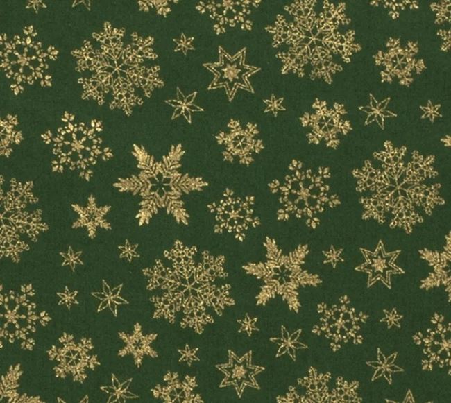 Vánoční látka z bavlny v zelené barvě s potiskem sněhových vloček 18728/025