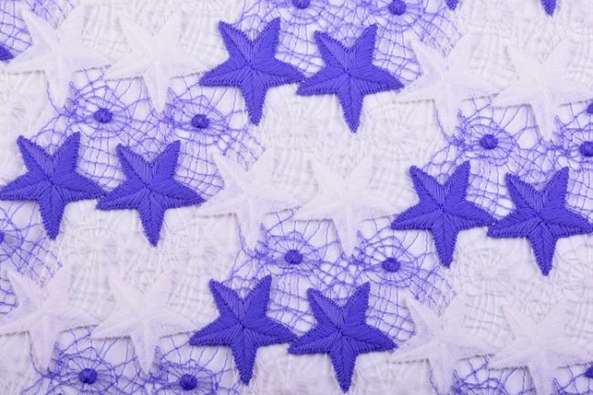 Krajka s tkaným vzorem fialových hvězd 5895/050-16