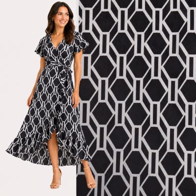 Umělé hedvábí Silky s černým geometrickým potiskem MOR4139/1