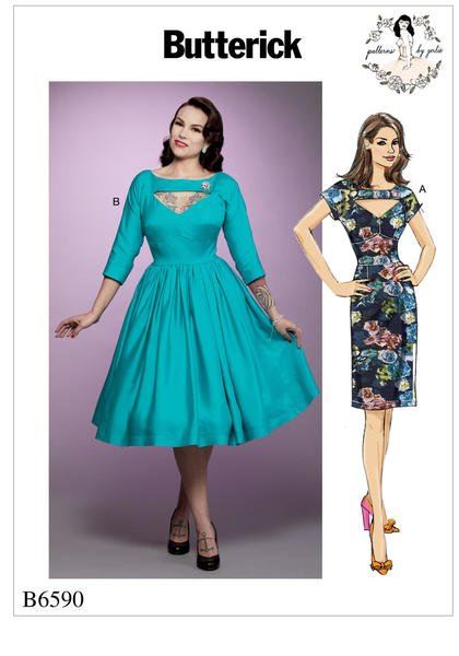 Střih Butterick na dámské elegantní šaty ve velikosti 42-52 B6590-E5