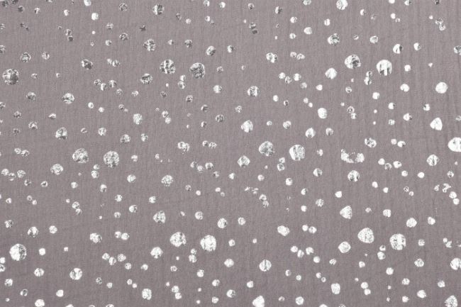 Mušelín v šedé barvě se stříbrným vzorem puntíků 181387