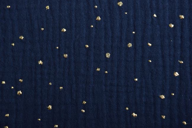 Mušelín v tmavě modré barvě se zlatými puntíky 183257