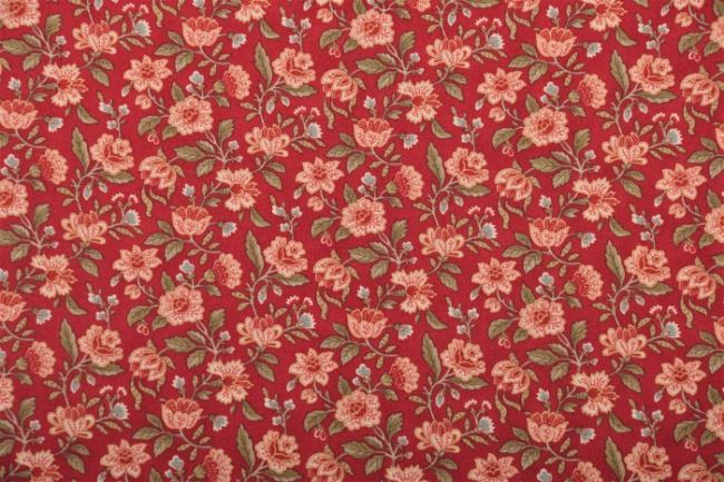 Americká bavlna na patchwork z kolekce Rosewood v tmavě červené barvě s květy 44186-16
