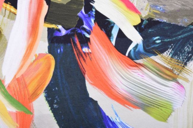 Viskozový úplet v béžové barvě s potiskem malovaných čar 16806/213